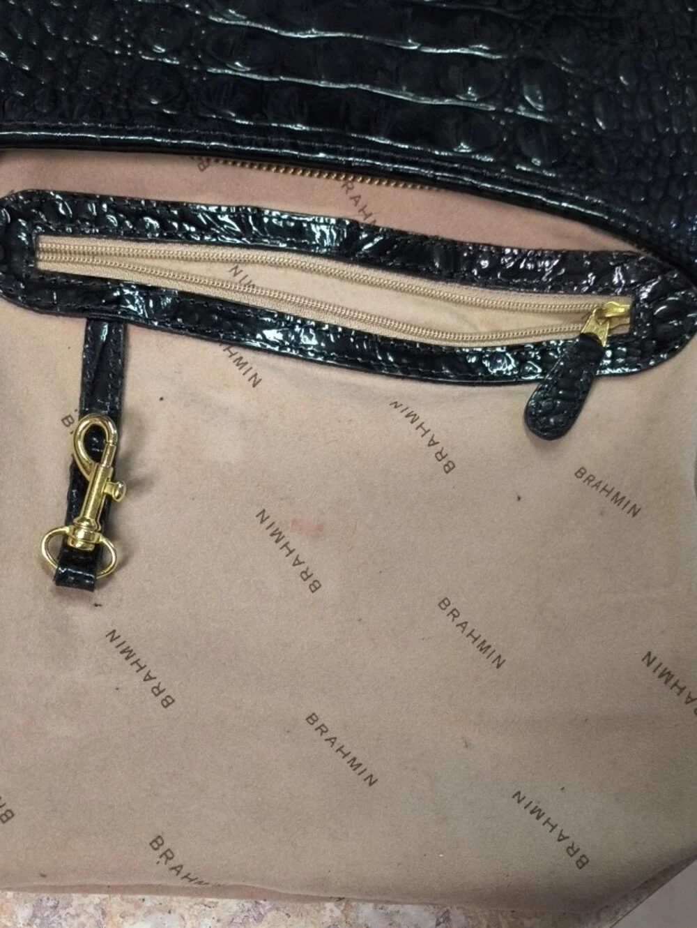 Brahmin Black Croc-Embossed Crossbody with Gold Hardware GUC.